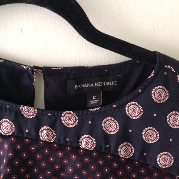 Banana Republic SILK FOULARD DRESS ruffle navy 2 - Picture 4 of 7